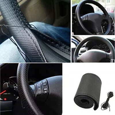 DIY PU Leather Car Auto Steering Wheel Cover With Needles And Thread Bl YT • £6.22