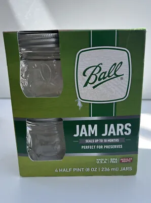 $12.49 • Buy Ball Regular Mouth Jars, Half Pint, Clear Glass Mason Jelly Jam Jar 8oz 4-Pack