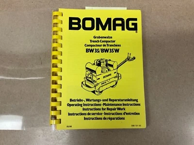 $69.99 • Buy Bomag BW35 & BW35W VIB ROLLER OPERATION MAINTENANCE MANUAL Compactor GUIDE BOOK
