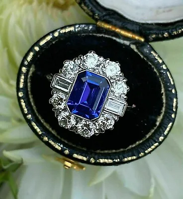 Vintage Art Deco Style Sapphire & Lab-Created Diamond Engagement 925 Silver Ring • $66.50