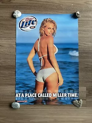 Vintage Beer Poster Miller Lite Bikini Girl Beach Scene Model 2000’s 20x28 • $19.99