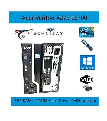 £49.99 • Buy Acer Veriton X275 Pentium Dual Core E6700 3.20GHz 4GB Ram 320GB HDD PC Computer