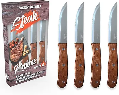 Smokin' Barrels - Jumbo Steak Knives With Exotic Hardwood Handles - Set Of 4 • £15.88