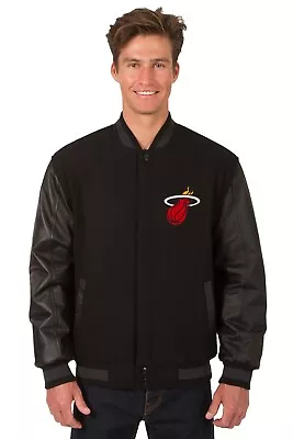 NBA Miami Heat Wool Leather Reversible Jacket Front Patch Logos Black JH Design • $219.99