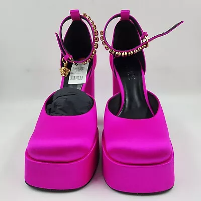 Versace Medusa Aevitas  Platform Pumps Women's 8 Fuchsia Charm Ankle Strap • $426.89