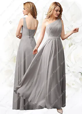 Long Chiffon Lace Evening Formal Party Ball Gown Prom Bridesmaid Dress Size 8-24 • £44.99