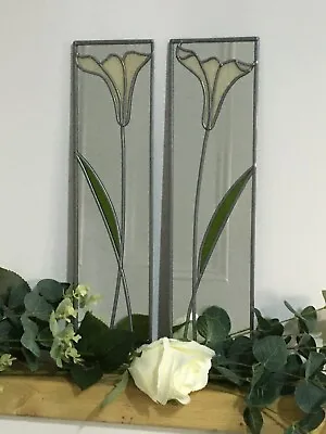 10x40cm Pair Trumpet 2 Stained Glass Effect Mirror Handmade In The UK Mackintosh • £58