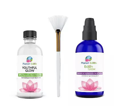 40% Glycolic Acid Skin Peel Kit + 2.5% Retinol Hyaluronic Acid Serum & Fan Brush • $25.50