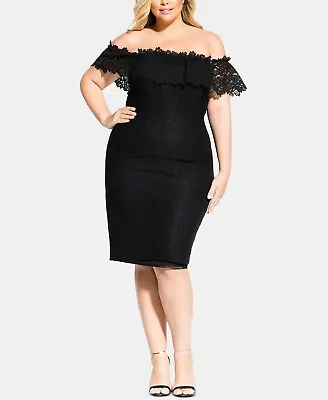 $49.99 • Buy City Chic Trendy Plus Size Off-The-Shoulder Lace Dress Black S/16