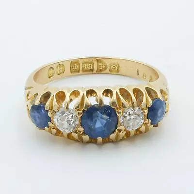 English Victorian 18 Karat Yellow Gold Half-Moon Ring W/ Sapphires And Diamonds • $3960