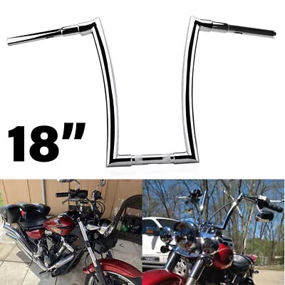 18'' Rise Motorcycle Horn Ape Hanger Fat Bar 1-1/2  Handlebar Chrome For Harley • $136.99