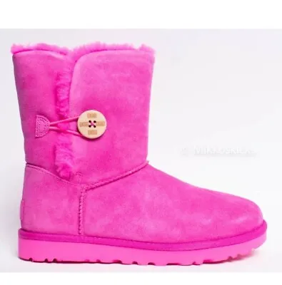 US Size 7 - UGG Women's BAILEY BUTTON Shearling Suede Leather In Purple Ruby • $119.88
