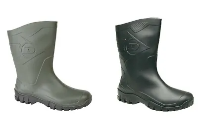 Dunlop HEVEA Green Or Black Half Length Welly Wide Calf Wellington Boots Wellies • £11.69