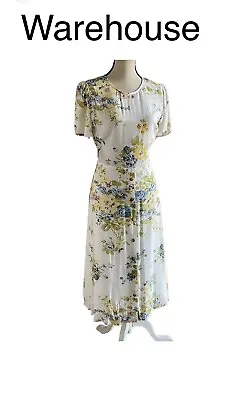 Warehouse Rose Print Midi Dress Summer Tea Dress Size 8 NEW RRP £46 • £9.99