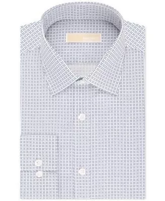 Michael Kors Men Dress Shirt 16.5 Classic Fit Non Iron Navy Print Business Casua • $10.24