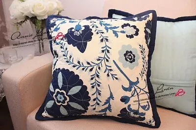 65%OFF  Navy Blue Quilted Floral Cushion Cover Laura Ashley Fabric A59 • £20