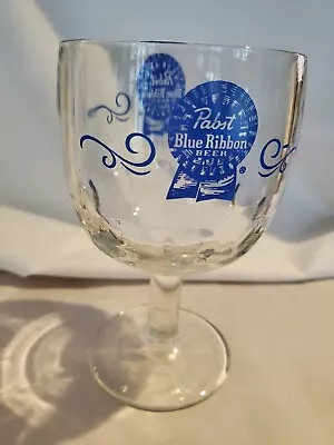 Vintage Pabst Blue Ribbon Thumbprint Dimpled Stemmed Goblet Beer Glass • $9