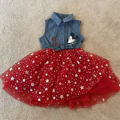 Disney Junior Mickey Mouse Dress Girls 18 Months Blue Top Red Tutu Bottom Stars • $5.97