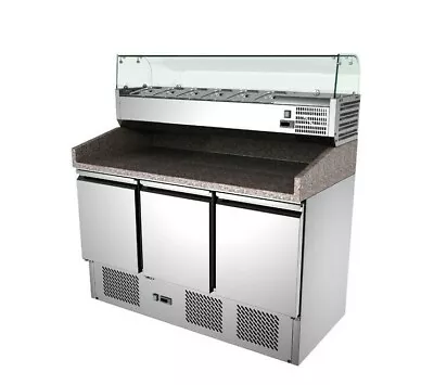 Marble Top Pizza Prep Counter Fridge 3 Door Topping Saladette Chiller • £2995