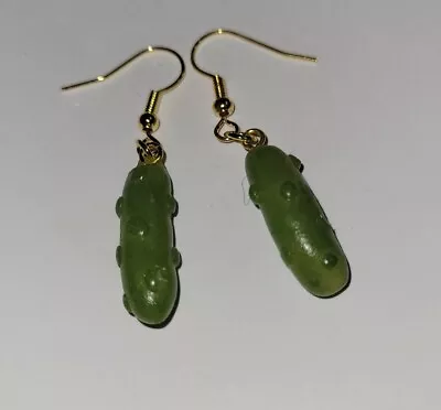 Pickle Earrings Gold Tone Wire Vegetable Charm Fun Gift • $8.50