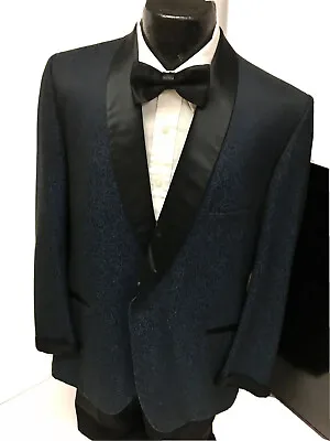 Vtg 50's Lord West Rockabilly Blue SILK SHARKSKIN Tuxedo Coat SMOKING Jacket 42 • $349.99