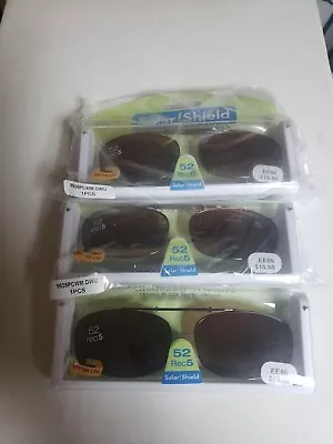 3 Pairs Solar Shield Polarized Clip On Sunglasses 52 Rec 5 Full Frame Amber Lens • $17.88