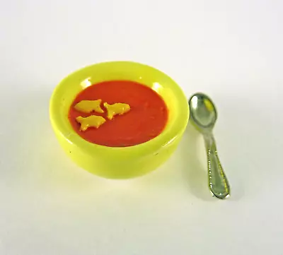 Dollhouse Miniature Bowl Of Tomato Soup With Goldfish Crackers F086 • $8.50