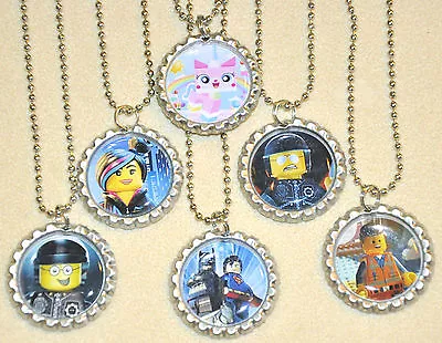 $5.99 • Buy SET OF 6  LEGO MOVIE  Flat Bottlecaps W/ 6 Necklaces. Birthday Party Favors!