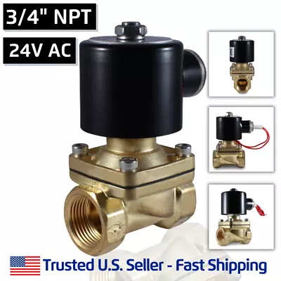 3/4  NPT 24V AC Electric Brass Solenoid Valve Water Gas Air 24 VAC - VITON SEAL • $52.75