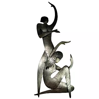 Vintage Metal Wall Modern Art Hand Made Sculpture Woman Yoga Pose Stretch 17x6in • $29.99