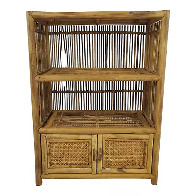 Vintage Rattan Storage Cabinet Book Shelf Wicker Bathroom Bohemian Mid-Century • $78