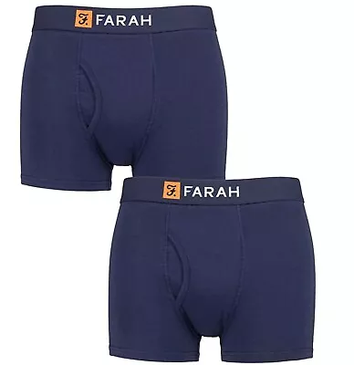 Farah Mens Boxers 2 Pack Cotton Boxer Trunks Shorts Underwear Navy • £12.95