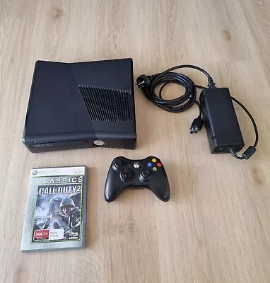 Microsoft Xbox 360 S Slim 250GB Model 1439 + Controller & Call Of Duty 2 Game  • $149