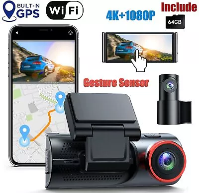 $169.59 • Buy TOGUARD WiFi Dual Dash Cam 4K+1080P GPS Front And Rear Car Camera Gesture Sensor