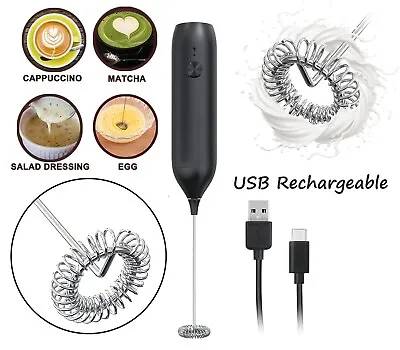 Electric Milk Frother Coffee Whisk Handheld Frappe Chocolate Mixer Rechargeable • £7.64