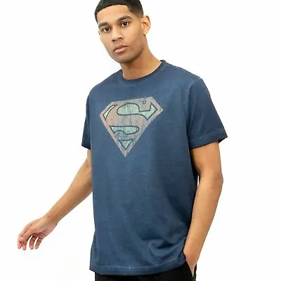 Official DC Comics Mens Vintage Superman Acid Wash T-shirt Navy S - XXL • £13.99