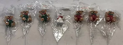 Vintage Christmas Floral Picks Flocked Teddy Bears NOS Lot Of 7 (B) • $14.87