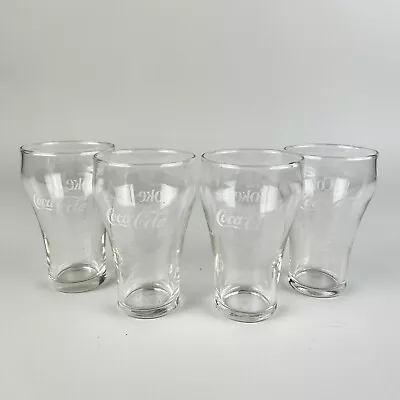 Set Of 4 VTG Enjoy Coca Cola Coke Glasses Clear Glass 12 Oz 5  Tall Bell Shape • $9.50