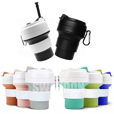 350ML Collapsible Silicone Coffee Cup Mug Reusable Travel Foldable Leak Proof • £12.24