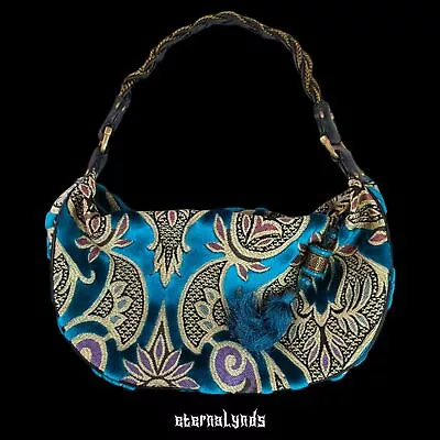 Vintage Y2K Maxx New York Embroidered Paisley Shoulder Bag Velvet Leather Tassel • $33