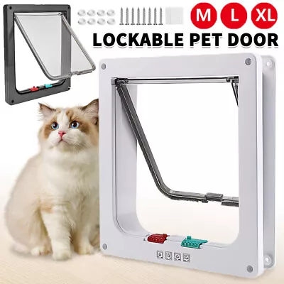 Pet Door 4 Way Locking Small Medium Large Dog Cat Flap Magnetic White Frame • £6.93