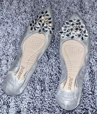 Womens Ballet Flats Slip On Pointed Toe Sequin Rhinestones Silver 43 US 12.5 • $25