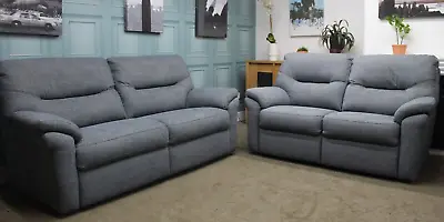 G Plan Seattle Pair Of Static 3+2.5 Seater Sofas In Scale Cobalt Fabric. #2 • £1999