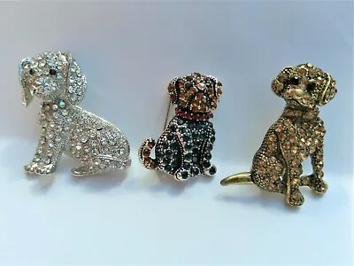 Pug Labrador/Retriever Bichon/Poodle Dog Brooch With Crystals In Gift Bag • £4.99