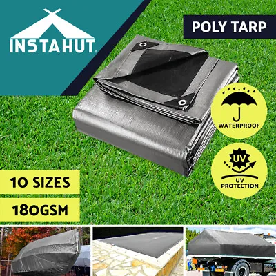 Instahut Tarpaulin Tarp Canvas Camping Poly Tarps Heavy Duty Cover 180gsm Silver • $27.95