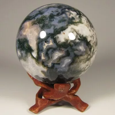 2.4  GREEN MOSS AGATE Gemstone Sphere Ball W/ Stand - India - 61mm • $4.65