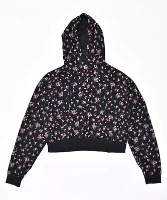 VANS Womens Crop Hoodie Jumper UK 10 Small Black Floral Cotton HZ07 • £9.99