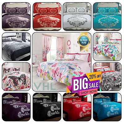 PRINTED DUVET COVER Reversible Bedding Set Single Double King Size Pillowcase UK • £18.99