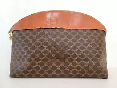 CELINE Macadam Clutch Bag Logo PVC Leather Brown Vintage Auth • $148.99