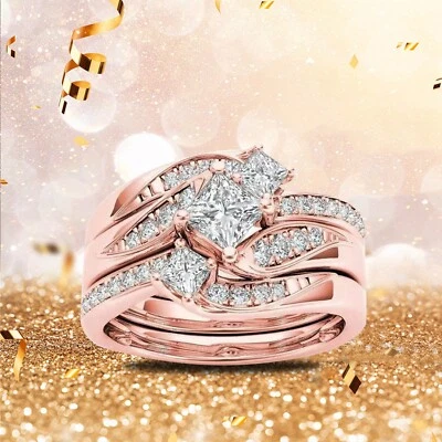 $15.77 • Buy Thin Band Rose Gold Promise Rings Delicate Design Knot Set Diamond Fashion Ring
